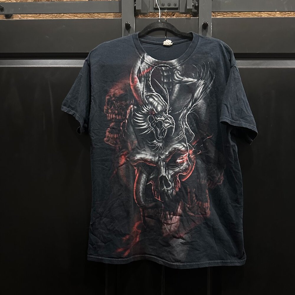 Vintage Y2K Dragon and Skull Black TShirt